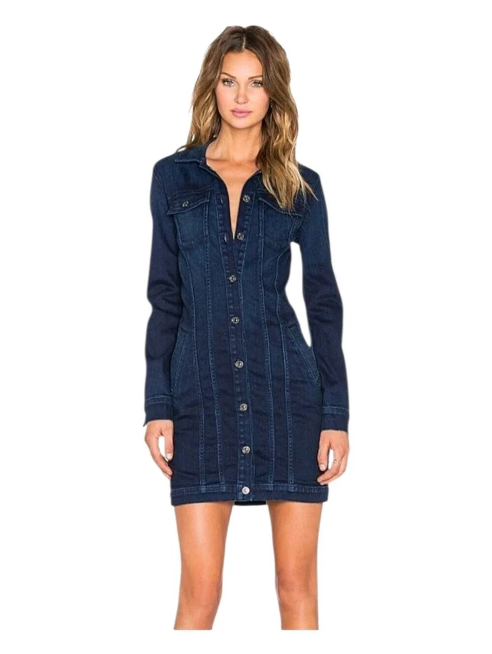 7 For All Mankind Womens Dark Wash Western Rodeo Trucker Denim Jean Dress Large - Picture 1 of 15
